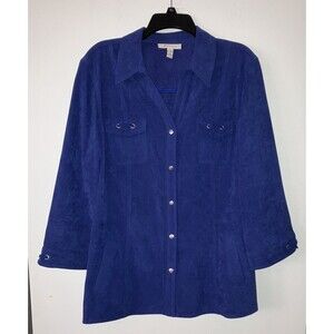 Women's JM Collection Size XL Blue Faux Suede Snap Shirt/Jacket Grommet detail